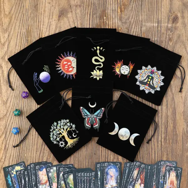 Soft Velvet Tarot Card Storage Bag: Constellation Witch Divination Moon Phase Design, Ideal for Jewelry and Dice - Image 4