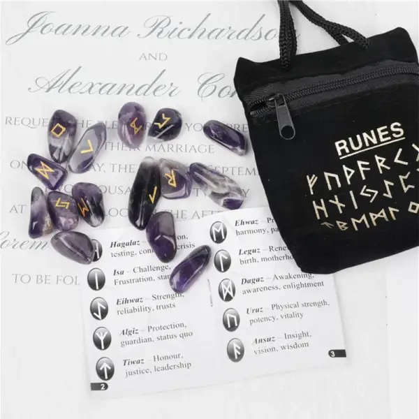 25-Piece Natural Crystal Rune Stone Set: Nordic Runes, Amethyst, Agate - Image 2