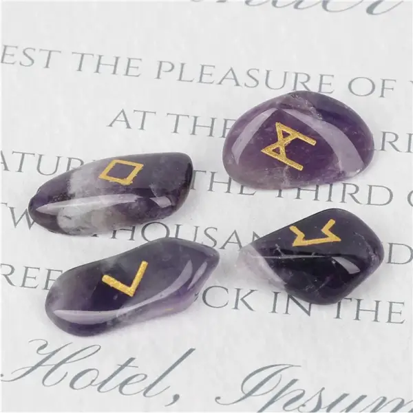 25-Piece Natural Crystal Rune Stone Set: Nordic Runes, Amethyst, Agate - Image 5