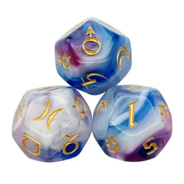 3-Piece Astrology Dice Set: D8, D12, Tarot Dice with Pearl Pattern - Image 2