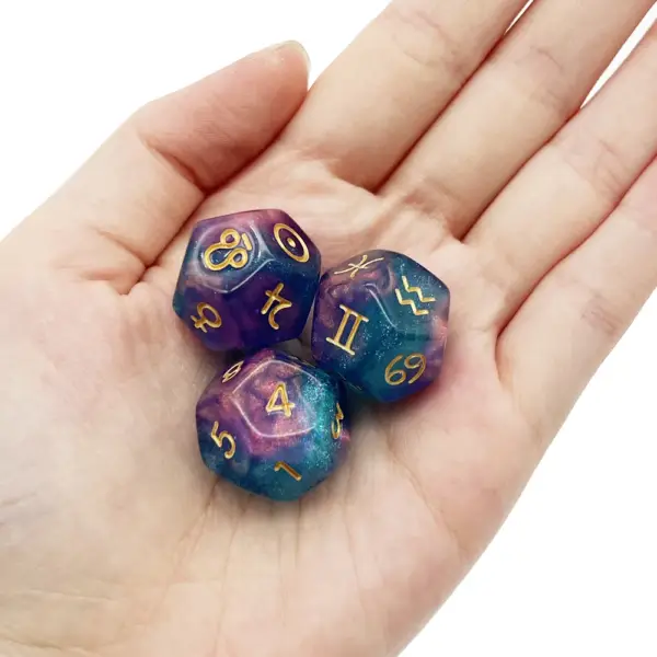 3-Piece Astrology Dice Set: D8, D12, Tarot Dice with Pearl Pattern - Image 3