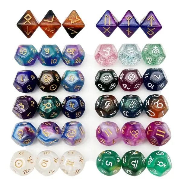 3-Piece Astrology Dice Set: D8, D12, Tarot Dice with Pearl Pattern