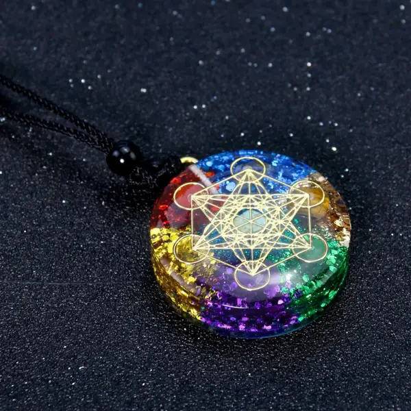 Metatron Cube Chakra Stone Necklace - Energy Healing Jewelry - Image 2