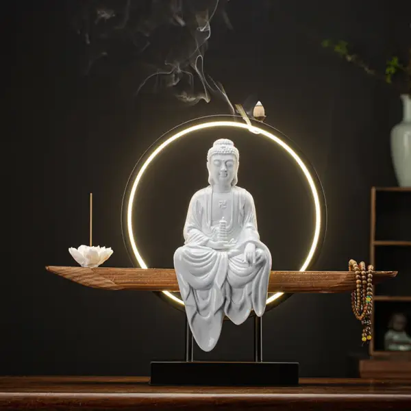 Sakyamuni Buddha Statue Ceramic Lamp Living Room Incense Porch Home Decor - Image 4